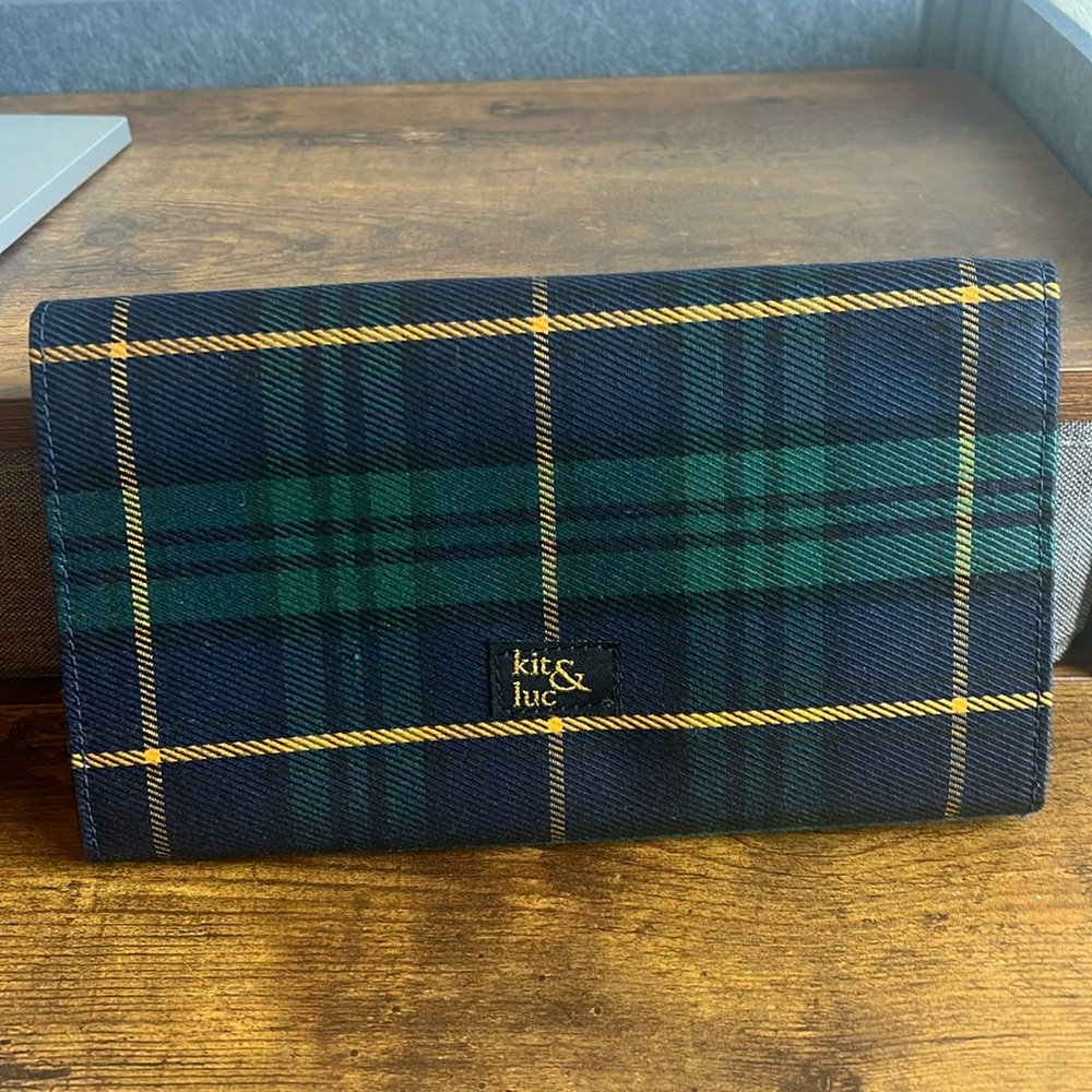 Kit & Luc Travel Jewelry Organizer Trifold -Plaid Green/blue